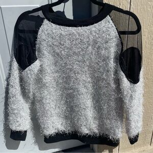 Black and white sweater with mesh sleeves #coldshoulder
